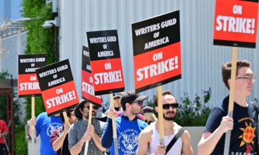 Writers picket in front of Netflix on Sunset Boulevard in Hollywood