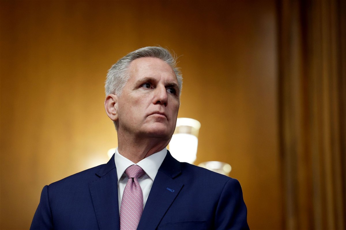 <i>Anna Moneymaker/Getty Images</i><br/>House Speaker Kevin McCarthy listens during a news conference at the U.S. Capitol Building on July 14 in Washington