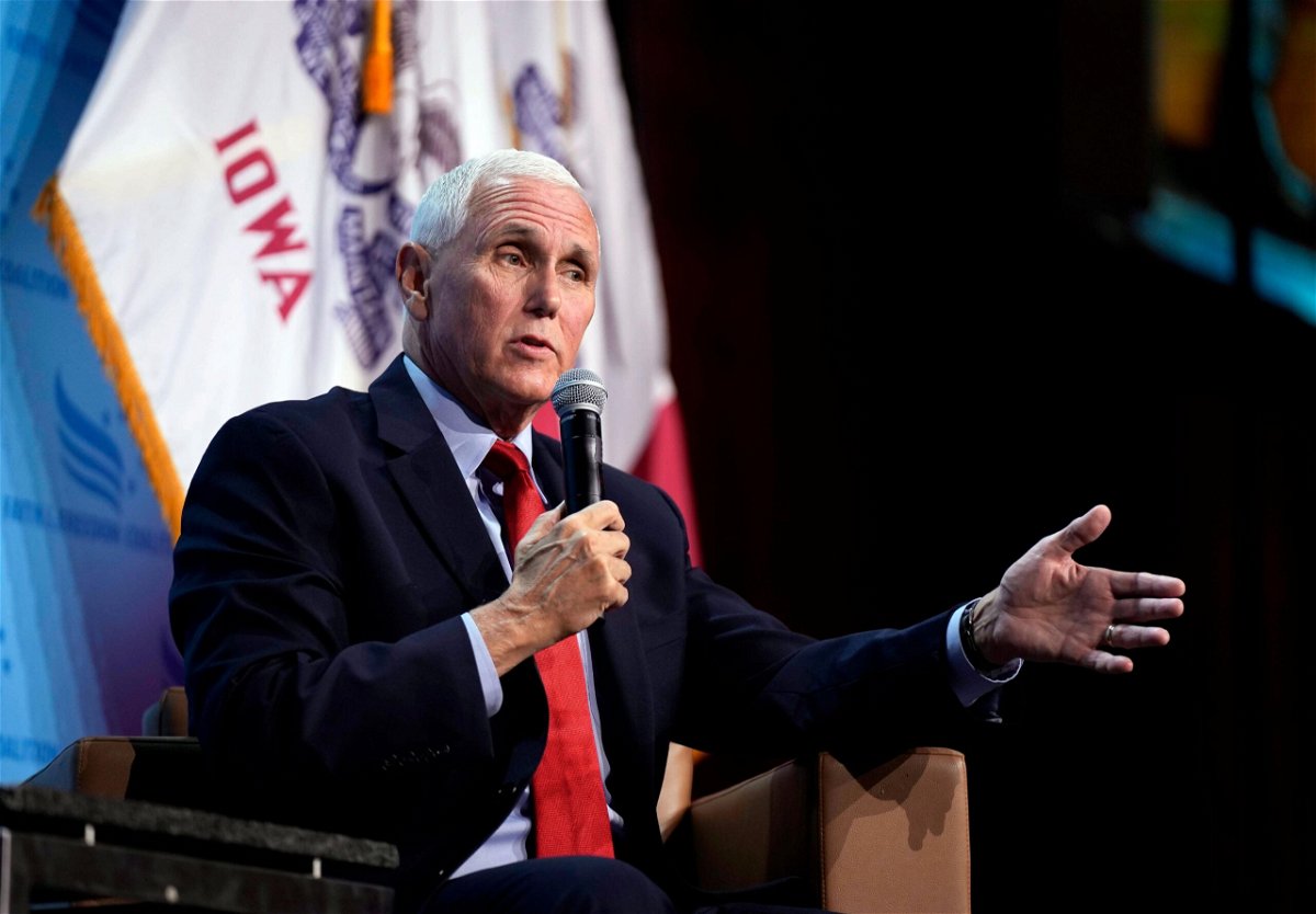 <i>Bryon Houlgrave/AP</i><br/>Republican presidential candidate and former Vice President Mike Pence speaks at the Iowa Faith & Freedom Coalition's fall banquet