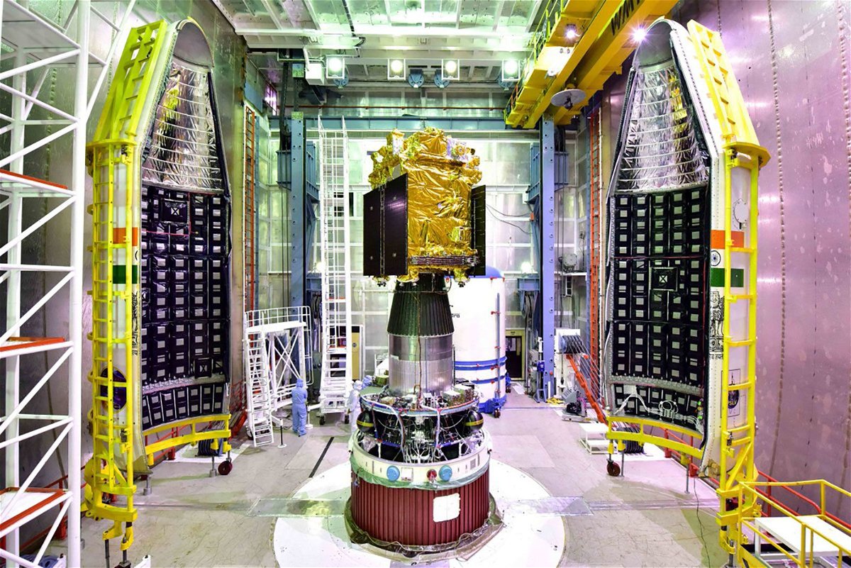<i>Indian Space Research Organisation</i><br/>Aditya-L1  is pictured in the cleanroom ahead of rolling out to the launchpad.