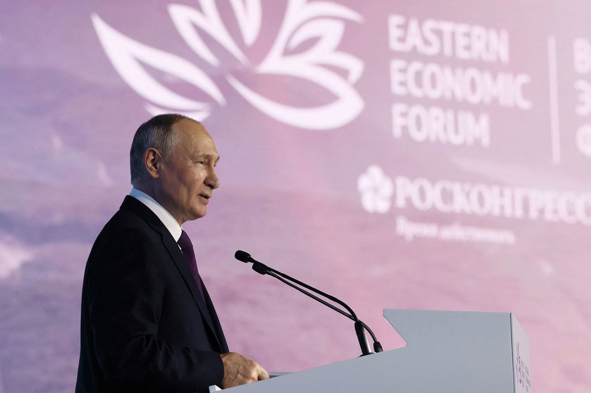 <i>Mikhail Metzel/AFP/Getty Images</i><br/>Russia's President Vladimir Putin speaks at the Eastern Economic Forum in Vladivostok on September 12.