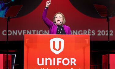 Lana Payne speaks to the delegates after being elected the new president of UNIFOR