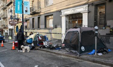A homeless encampment is seen in Tenderloin District of San Francisco