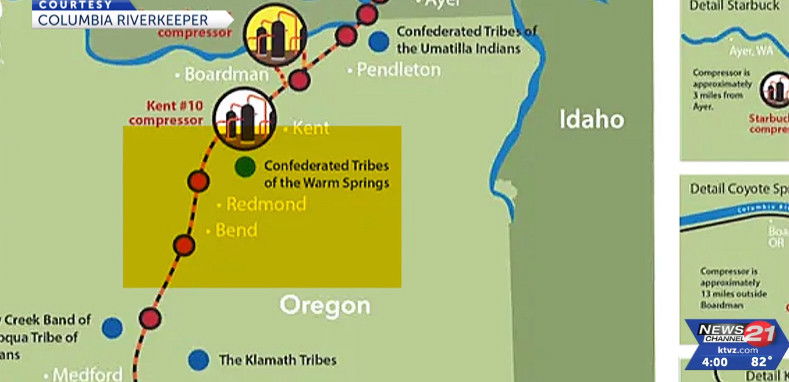 Path of proposed GTN Xpress pipeline expansion through Central Oregon