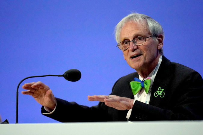 Rep. Earl Blumenauer speaks during an event at the COP26 U.N. Climate Summit, in Glasgow, Scotland, Wednesday, Nov. 10, 2021