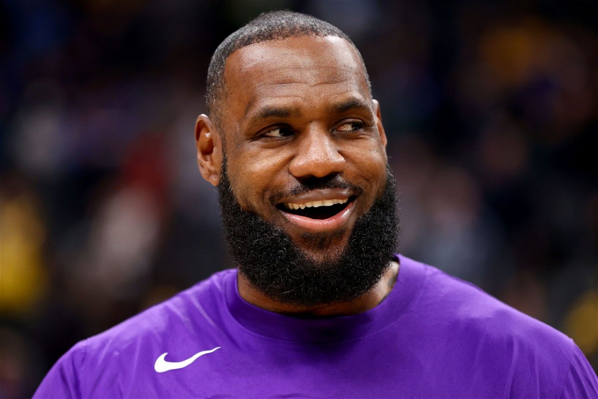 <i>Jamie Schwaberow/Getty Images</i><br/>LeBron James looks on before the Los Angeles Lakers' preseason game against the Denver Nuggets.