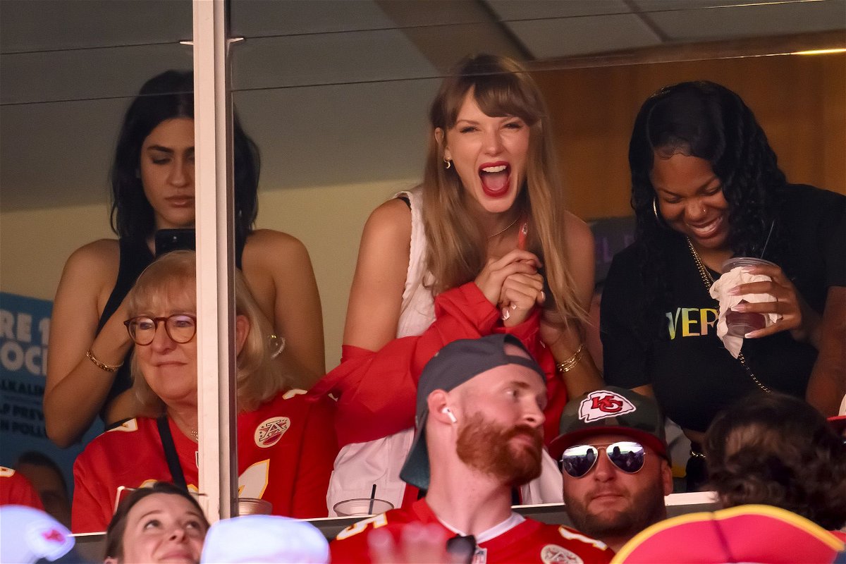 <i>Reed Hoffmann/AP</i><br/>Taylor Swift watches the Kansas City Chiefs take on the Chicago Bears last month.