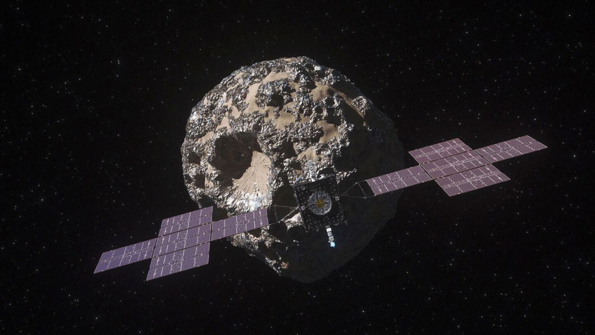 <i>NASA/JPL-Caltech/ASU</i><br/>This illustration depicts how scientists envision the Psyche asteroid.