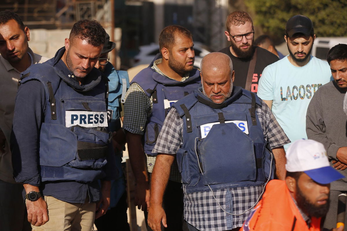 <i>Ashraf Amra/Anadolu/Getty Images</i><br/>Al Jazeera journalist Wael Al-Dahdouh attends the funeral ceremony of his wife