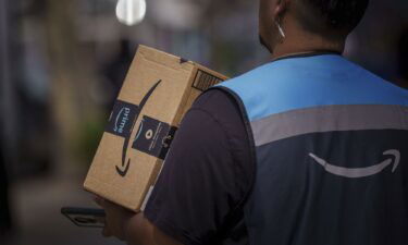 An Amazon package taken on a package carrier in Manhattan