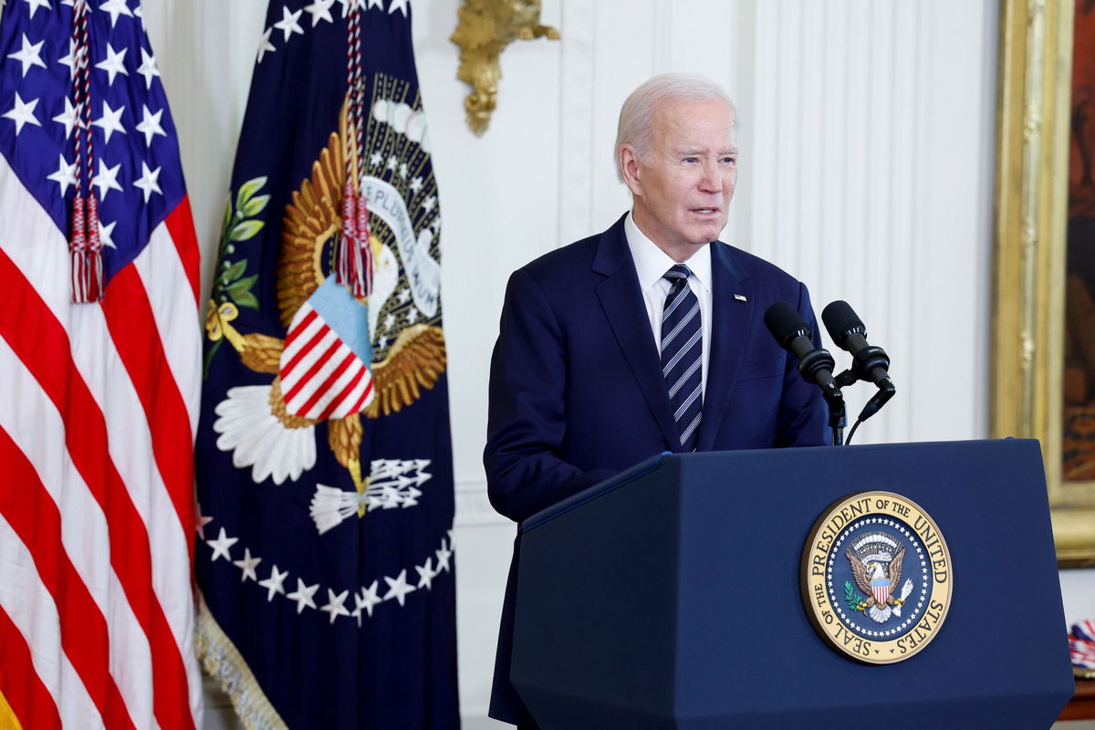 <i>Anna Moneymaker/Getty Images</i><br/>President Joe Biden delivers remarks at a ceremony at the White House in Washington