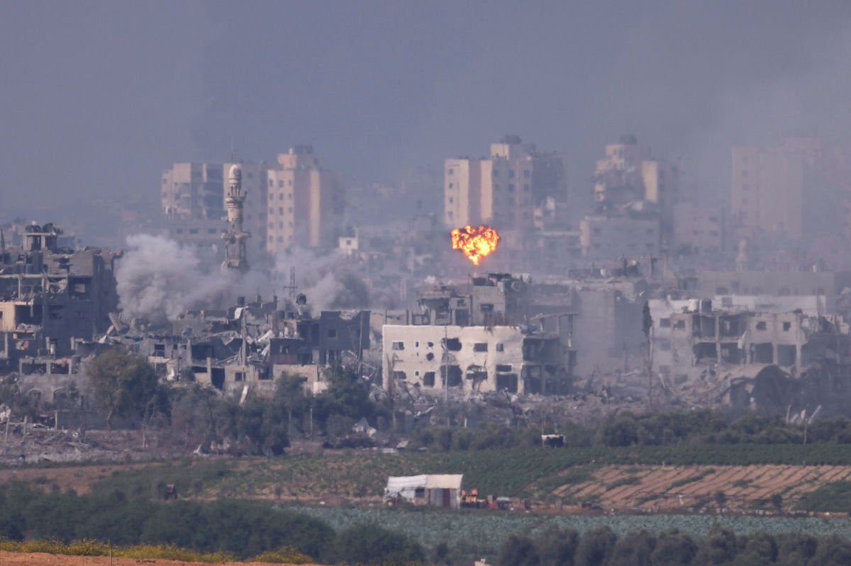 <i>Dan Kitwood/Getty Images</i><br/>Smoke rises from an explosion in Gaza on October 28