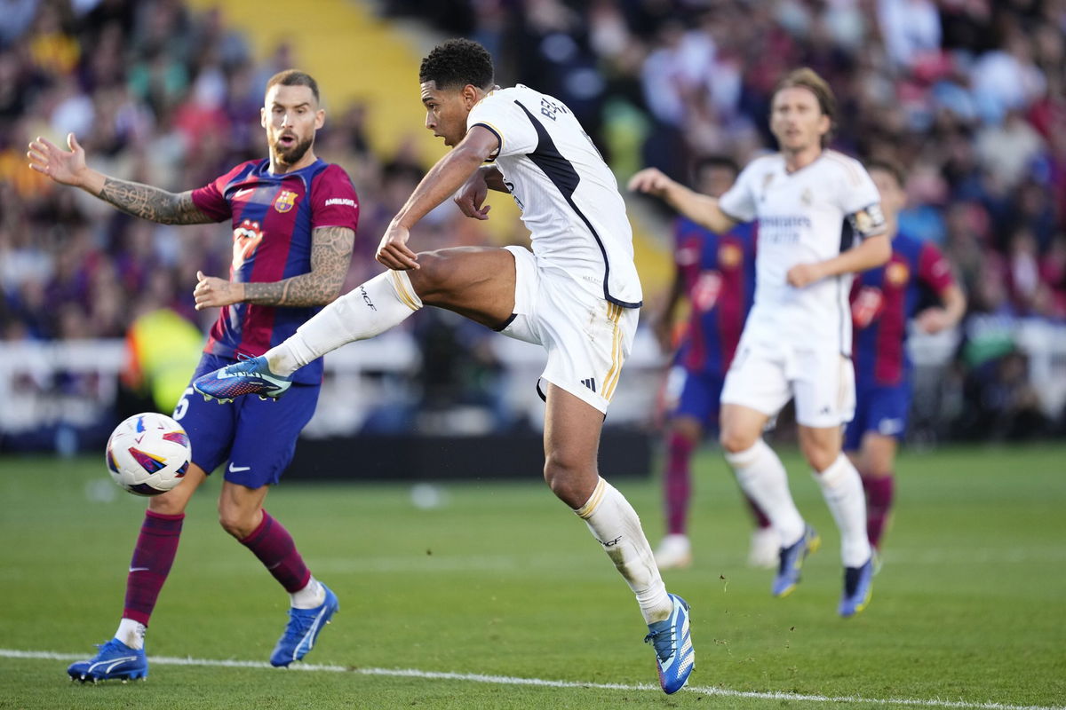 <i>Gongora/NurPhoto/Getty Images</i><br/>Jude Bellingham scored two goals in his match-winning performance for Real Madrid.