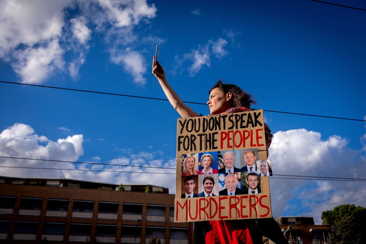 <i>Adam Gray/AFP/Getty Images</i><br/>People take part in a protest in support of the Palestinian people in New York on Saturday.