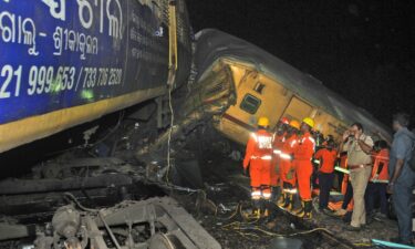 Rescuers at the scene of the train collision in Vizianagaram district