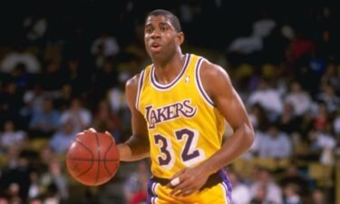 Magic Johnson of the Los Angeles Lakers in a 1989 photo.