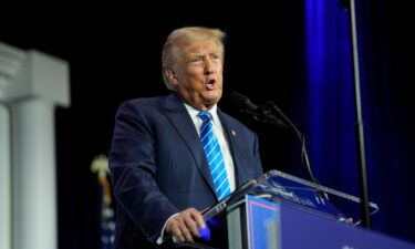 Republican presidential candidate and former President Donald Trump speaks at an annual leadership meeting of the Republican Jewish Coalition