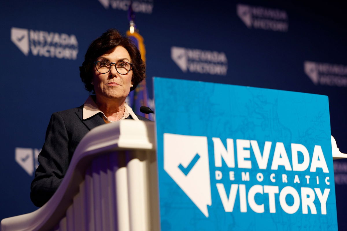 <i>Anna Moneymaker/Getty Images</i><br/>U.S. Sen. Jacky Rosen (D-NV) gives remarks at an election night party hosted by Nevada Democratic Victory at The Encore on November 8