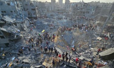 The aftermath of the Israeli strike at the Jabalya refugee camp in Gaza on Tuesday.