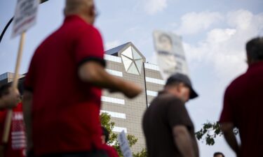 United Auto Workers members and supporters rally at the Stellantis North America headquarters on September 20 in Auburn Hills