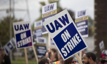 United Auto Workers members strike at the General Motors Lansing Delta Assembly Plant on September 29