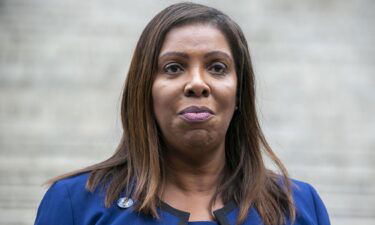 New York Attorney General Letitia James speaks outside the courthouse where former President Donald Trump's New York civil fraud trial is underway in New York City on Wednesday