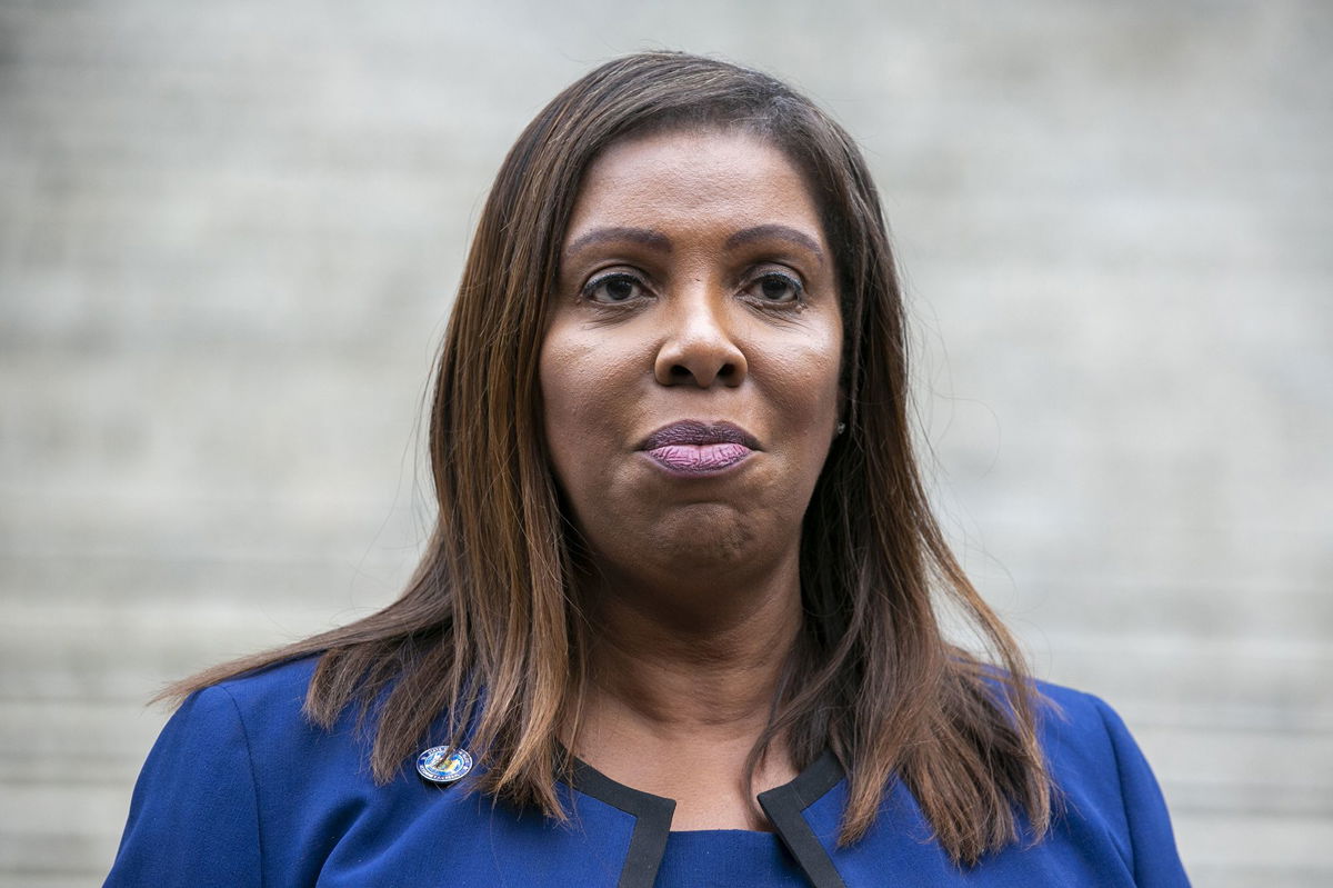 <i>Ted Shaffrey/AP</i><br/>New York Attorney General Letitia James speaks outside the courthouse where former President Donald Trump's New York civil fraud trial is underway in New York City on Wednesday