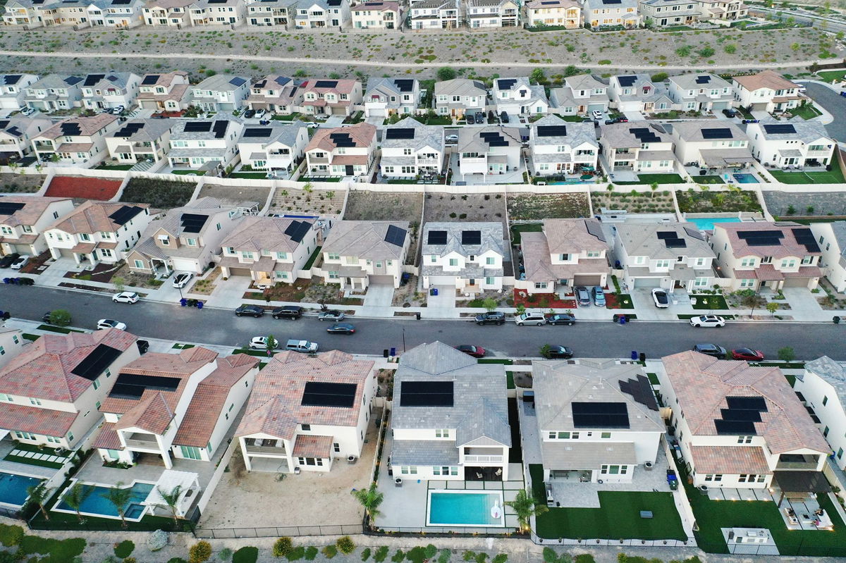 <i>Mario Tama/Getty Images</i><br/>An aerial view of homes in a housing development on September 08