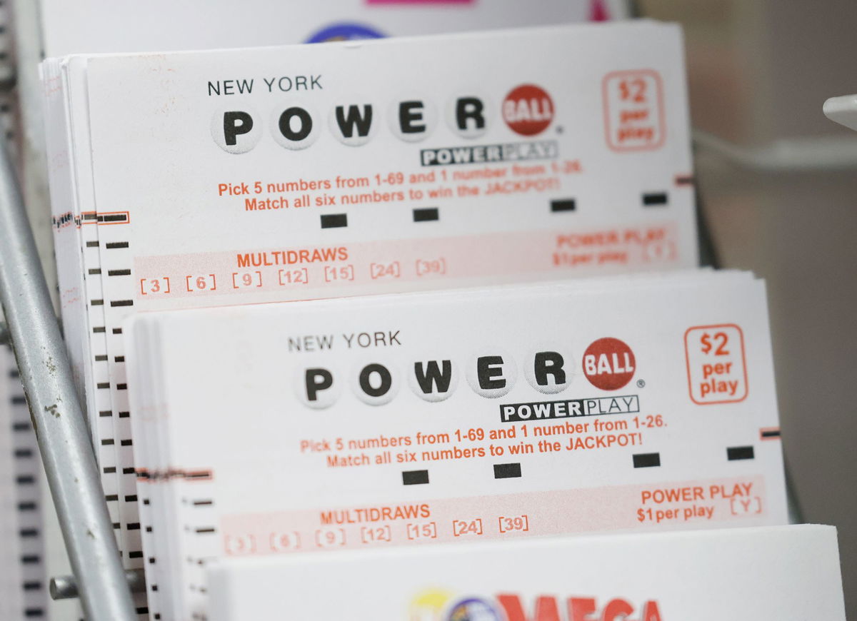 <i>John Angelillo/UPI/Shutterstock</i><br/>Powerball lottery tickets are displayed in a store in New York City on Monday