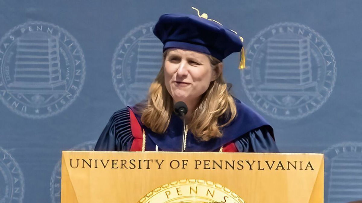 <i>Shutterstock</i><br/>President of the University of Pennsylvania M. Elizabeth Magill on stage during the University of Pennsylvania 267th Commencement Ceremony in Philadelphia