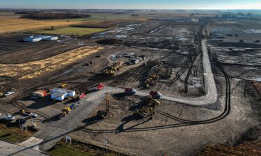 An aerial view of the Stellantis and Samsung Battery Plant construction site on October 27