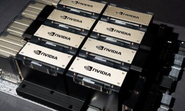 A Nvidia HGX H100 server arranged at the company's headquarters in Santa Clara