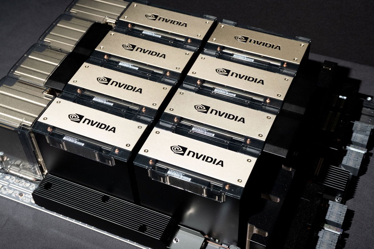 <i>Marlena Sloss/Bloomberg/Getty Images</i><br/>A Nvidia HGX H100 server arranged at the company's headquarters in Santa Clara