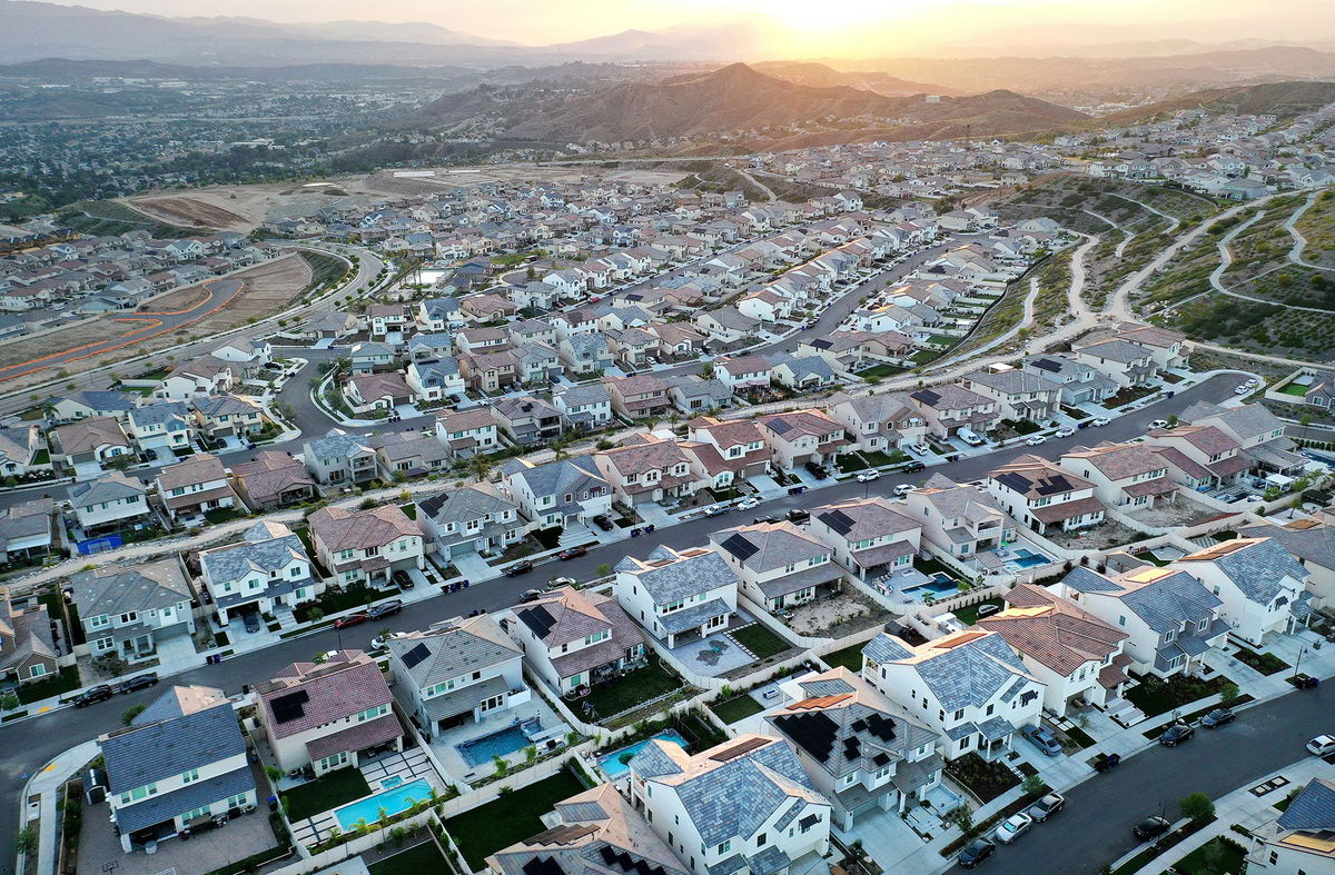 <i>Mario Tama/Getty Images</i><br/>An aerial view of homes in a housing development on September 08