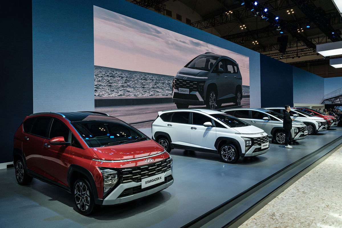 <i>Yasuyoshi Chiba/AFP/Getty Images</i><br/>Hyundai introduces its new 'Stargazer X' model during an auto show in Indonesia in August.