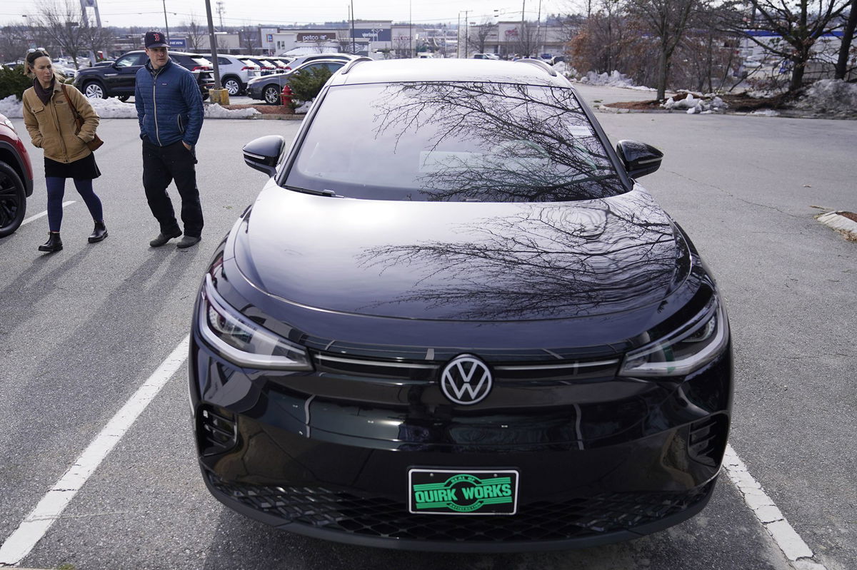 <i>Michael Nagle/Bloomberg/Getty Images</i><br/>A Nissan Ariya electric SUV is pictured during the 2022 New York International Auto Show.