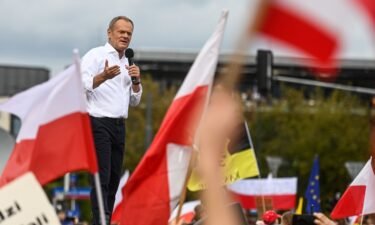 People waved Polish and EU flags at Sunday's rally.