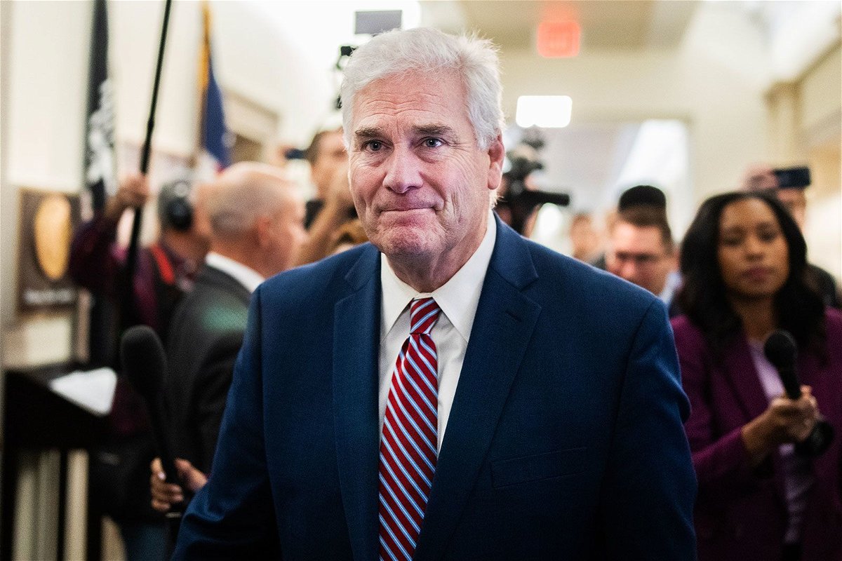 <i>Tom Williams/CQ-Roll Call/Sipa USA</i><br/>House Majority Whip Tom Emmer is seen outside a House Republican Conference speaker election meeting in Longworth Building on October 24.