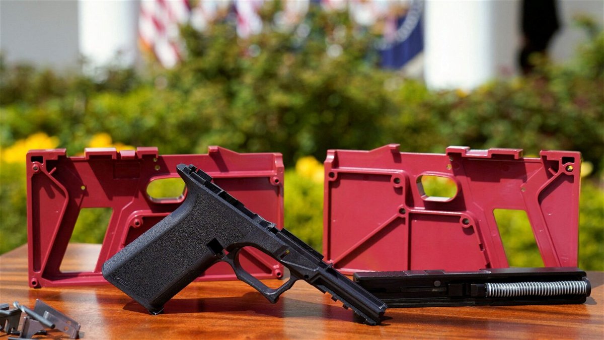 <i>Kevin Lamarque/Reuters/File</i><br/>Parts of a ghost gun kit are on display at an event held by U.S. President Joe Biden to announce measures to fight ghost gun crime