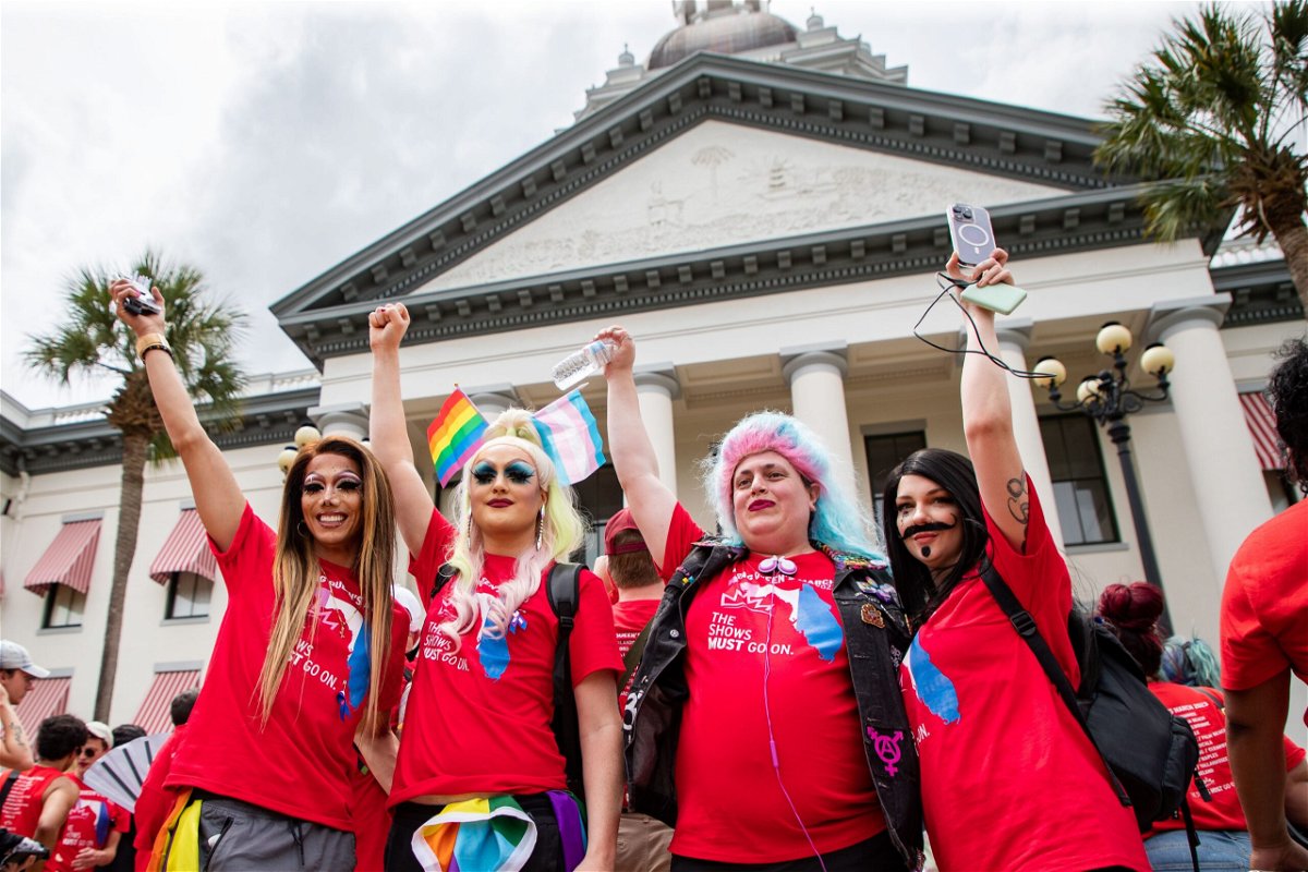 <i>Alicia Devine/Tallahassee Democrat/USA Today Network</i><br/>Hundreds of drag queens and allies marched from Cascades Park to the Florida Capitol where they held a rally on the steps of the Historical Capitol building on  April 25.