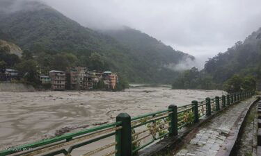 High water levels in the Teesta river in Sikkim