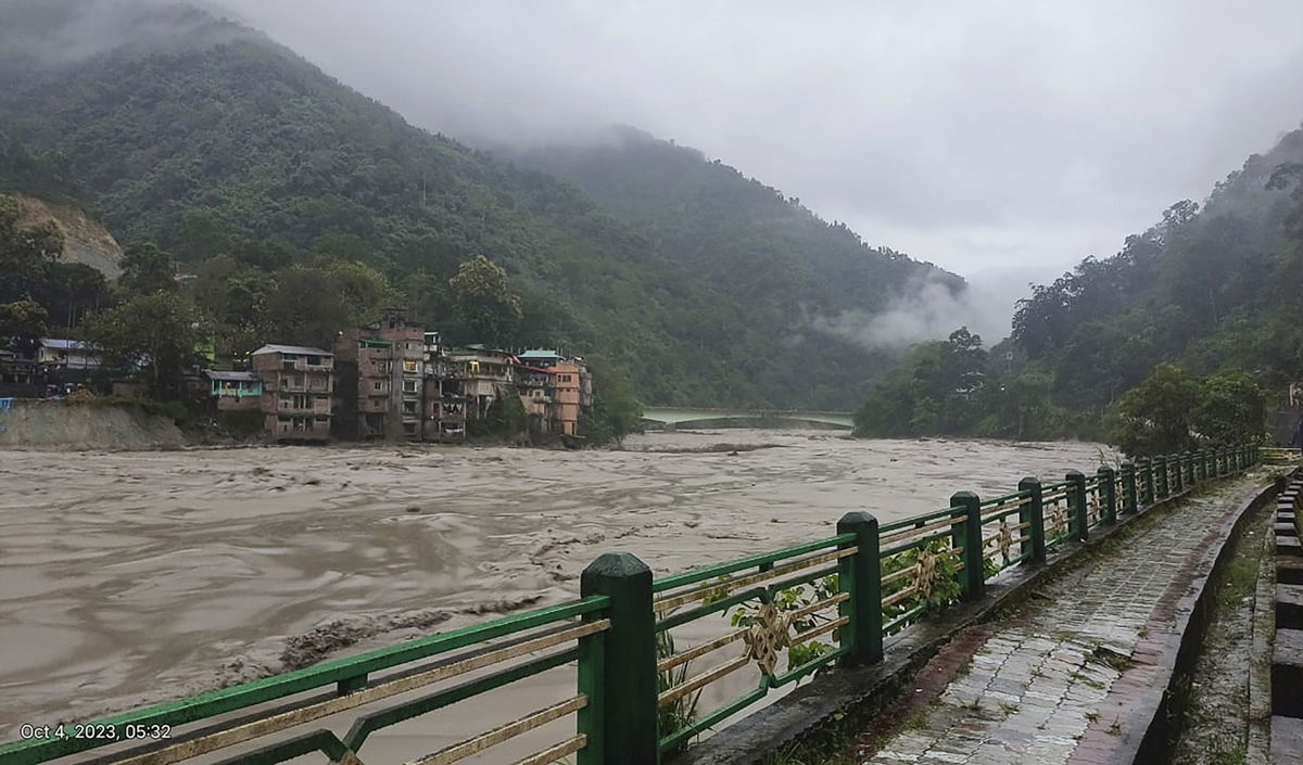 <i>Indian Army/AP</i><br/>High water levels in the Teesta river in Sikkim