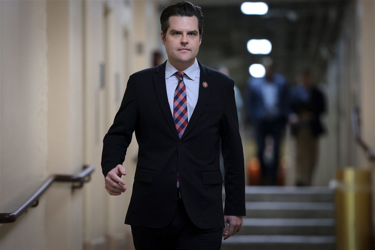 <i>Win McNamee/Getty Images</i><br/>U.S. Rep. Matt Gaetz arrives for a House Republican conference meeting at the Capitol October 9
