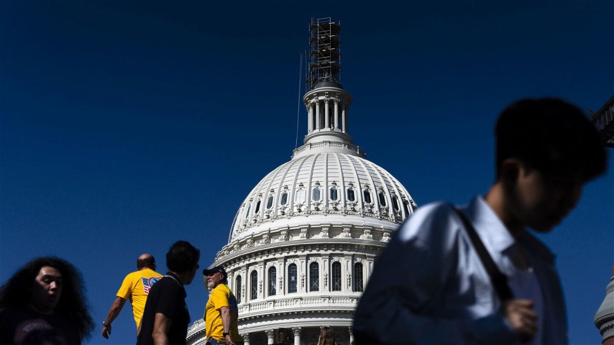 <i>Eric Lee/Bloomberg/Getty Images</i><br/>Visitors near the US Capitol on October 2. The House speakership drama enters a new week under increased urgency as Israel declared war on October 8.