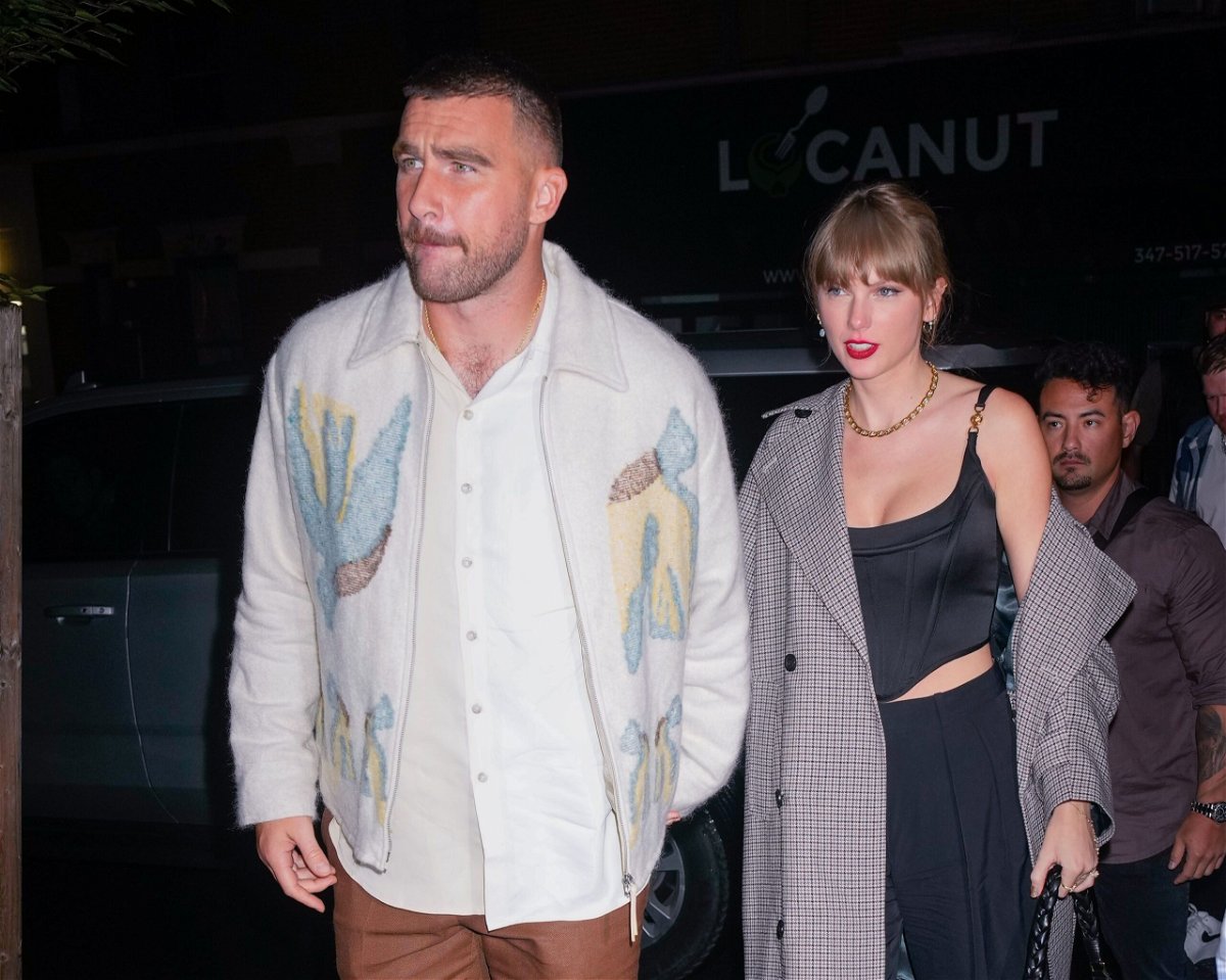 <i>Gotham/GC Images/Getty Images</i><br/>Travis Kelce and Taylor Swift are seen here on October 15 in New York City.