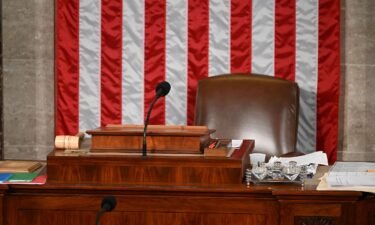 The seat of the US House Speaker stands empty as the House of Representatives continues voting for a new speaker at the US Capitol in Washington