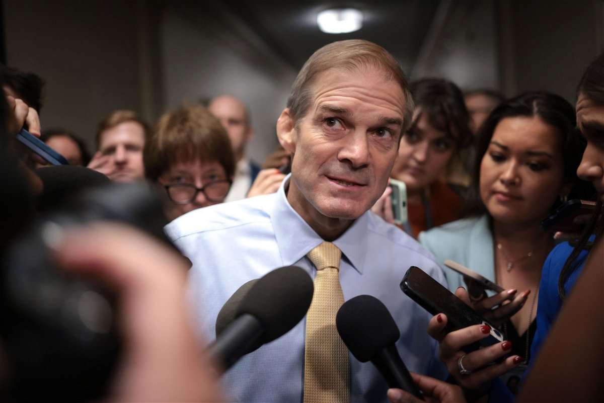 <i>Win McNamee/Getty Images</i><br/>Rep. Jim Jordan speaks to reporters at the Longworth House Office Building on October 13