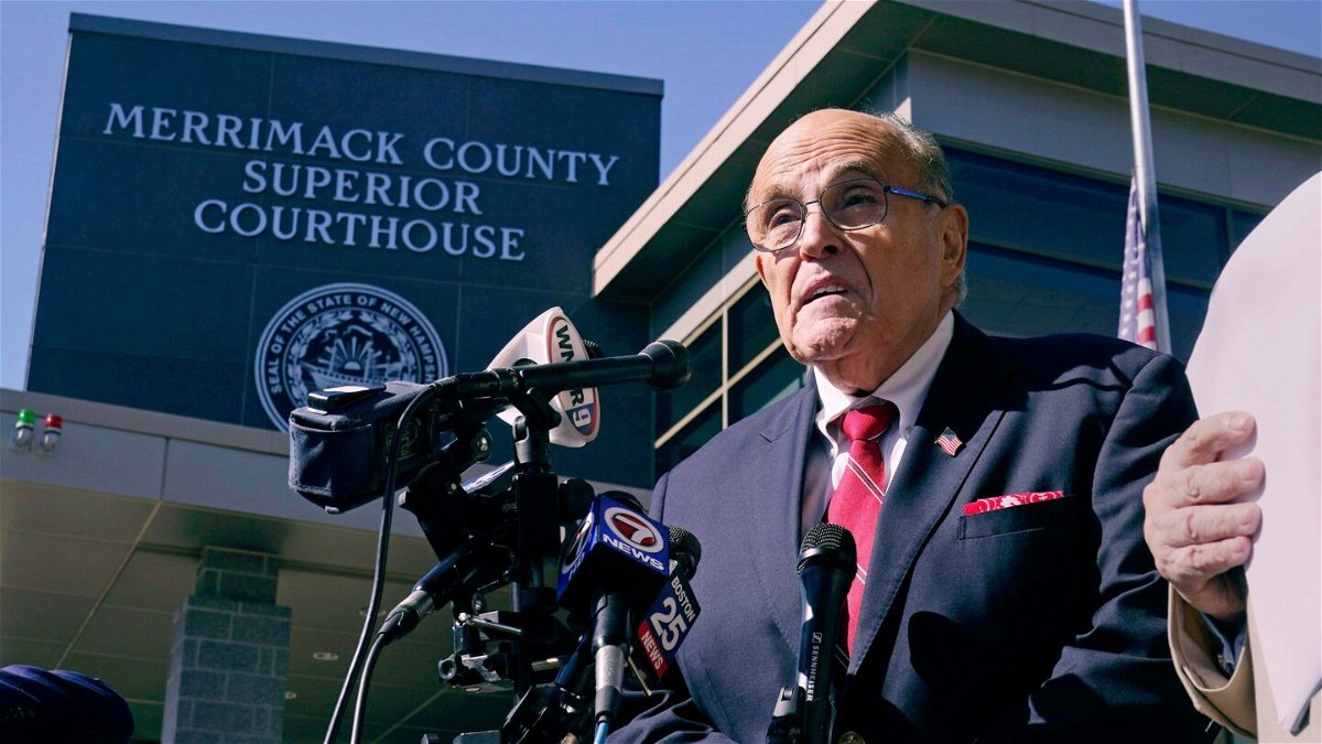 <i>Charles Krupa/AP</i><br/>Former New York Mayor Rudy Giuliani addresses reporters in Concord