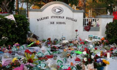 A makeshift memorial at Marjory Stoneman Douglas High School in Parkland