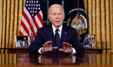 President Joe Biden addresses the nation on the conflict between Israel and Gaza and the Russian invasion of Ukraine from the Oval Office of the White House in Washington